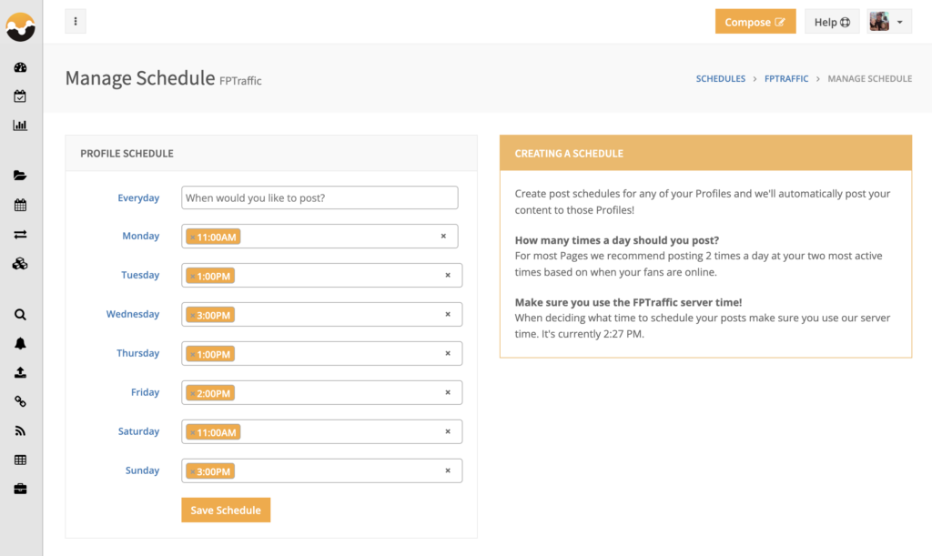 create post schedule on FPTraffic