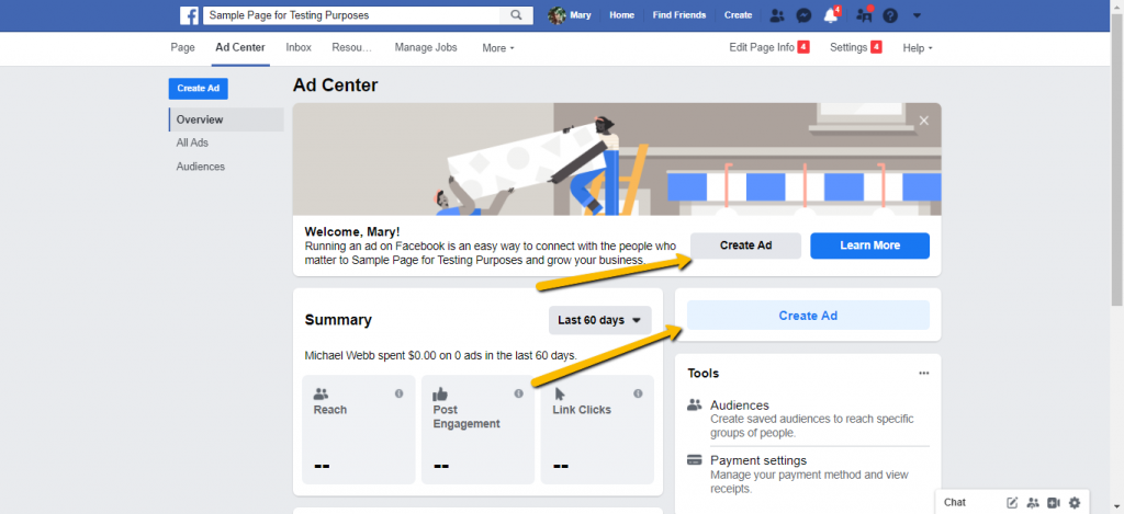 Create Ad on Facebook Page